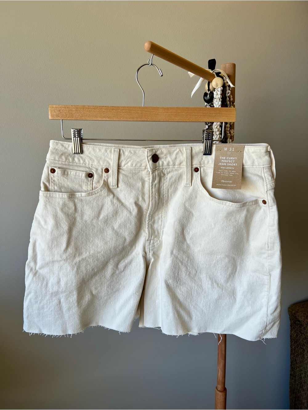 NWT Madewell Curvy Perfect Vintage Jean High Rise Shorts W 31  Cream Tile White